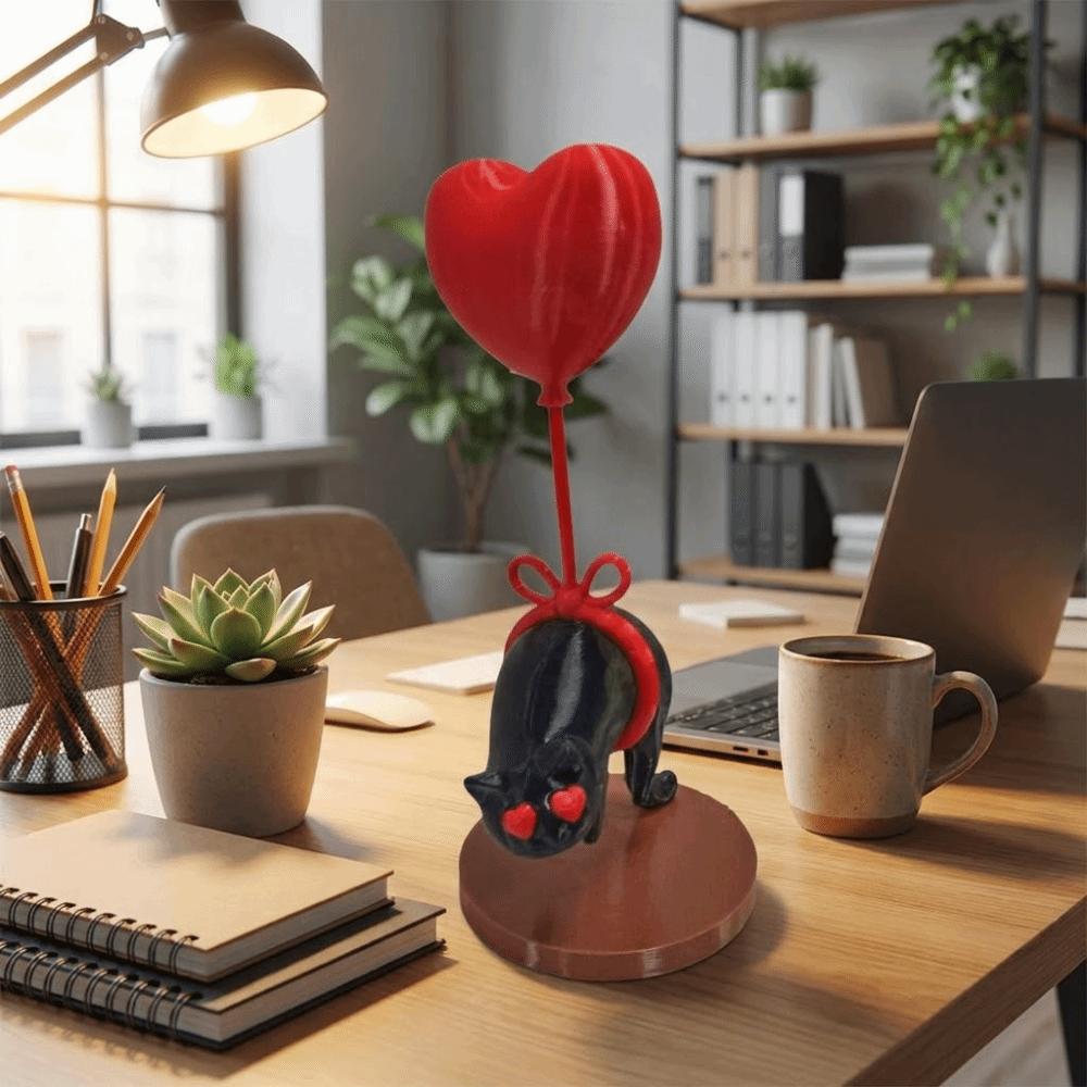 Cartoon 3D Printed Heart Ornament Romantic Black Cat Desktop Decoration Living Room Tabletop