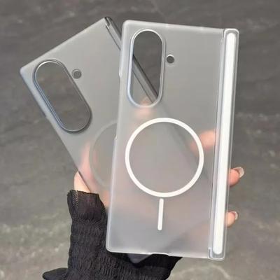 Transparent For  Magnetic Center Axis Case For Samsung Galaxy ZFold 7 Z Fold Flip  6 4 Hard Matte Thin Shockproof Cover