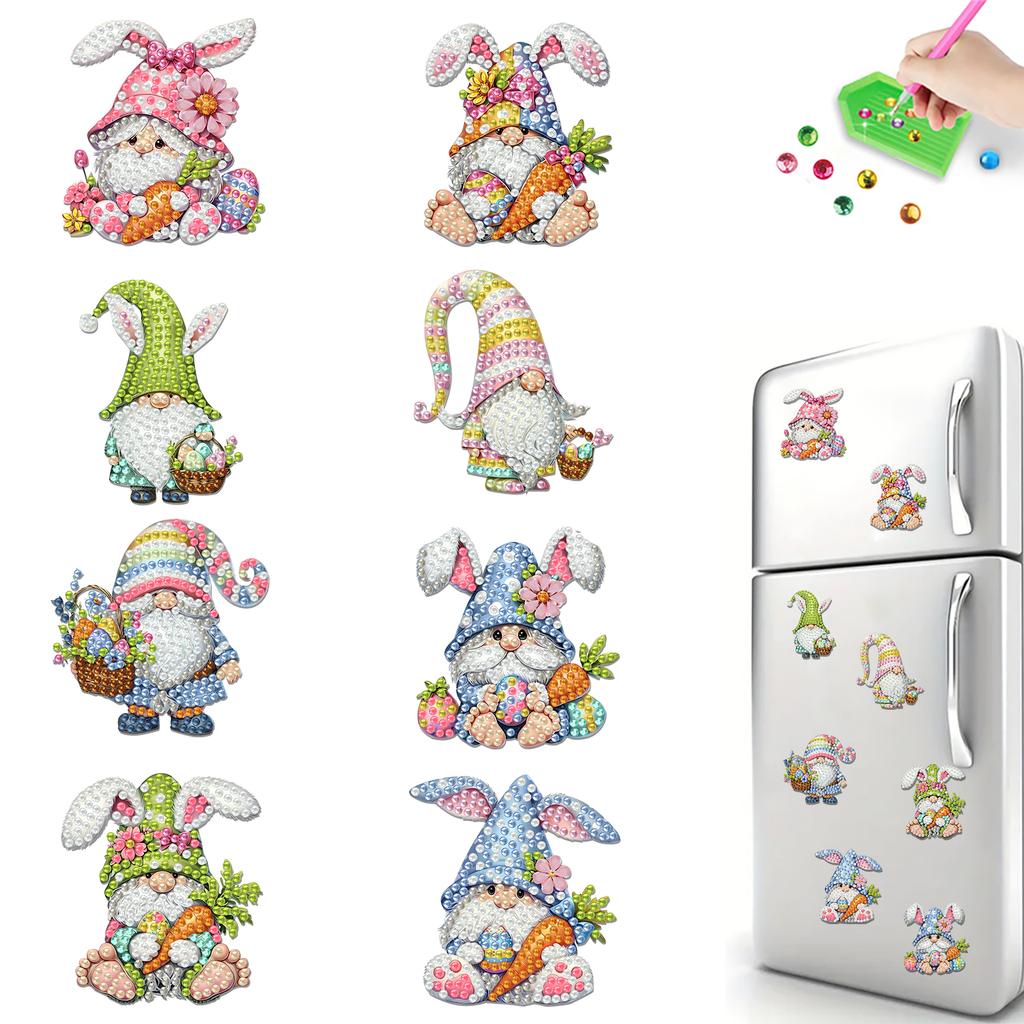 8pcs Easter 2D Acrylic DIY Diamond Art Fridge Magnet Kit Magnetic Diamond Art Decor for Beginners Gifts Home Car Garage Decors