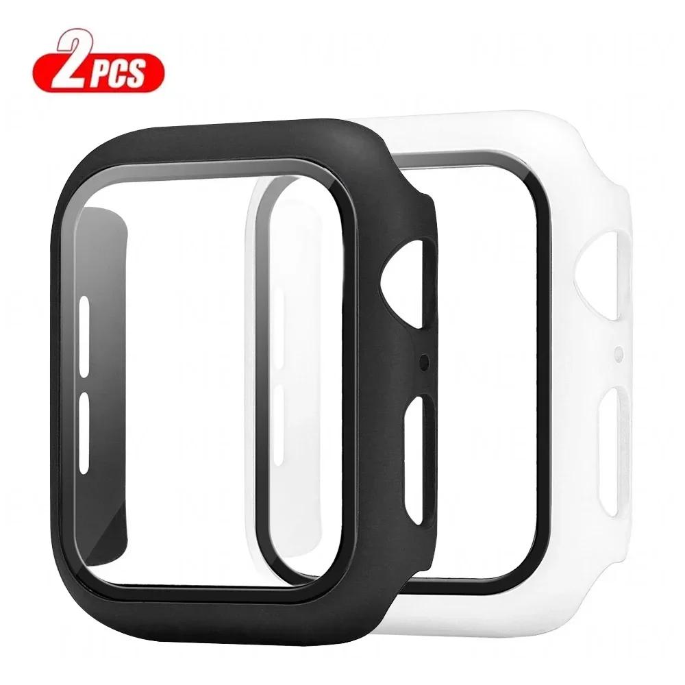 2Pcs Tempered Glass+cover For Apple Watch Case 45-41-42-40-44mm Screen Protector iwatch serie 9 6 SE 7 8 Apple Watch Accessories