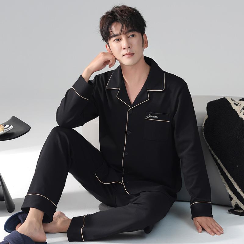 Casual Men Pijama Cotton Nightwear Autumn Spring Homesuit Gentleman Turn-down Collar Sleepwear Boy Pajamas Pyjama Homme Coton