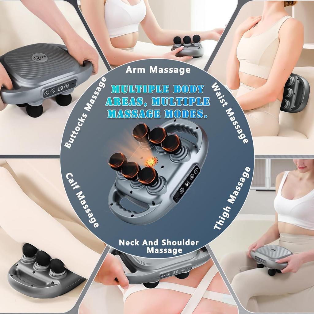 6 Head Massage Gun Deep Tissue with 9 Levels & 9 Modes, Electric Massager Tool for Legs, Arms, Waist, Back, Buttocks - Full Body Muscle Pain Relief,