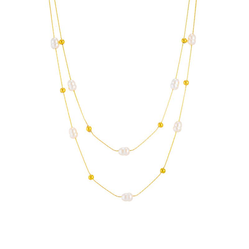 Goldenes mehrreihiges Süßwasserperlen-Halsband für Damen