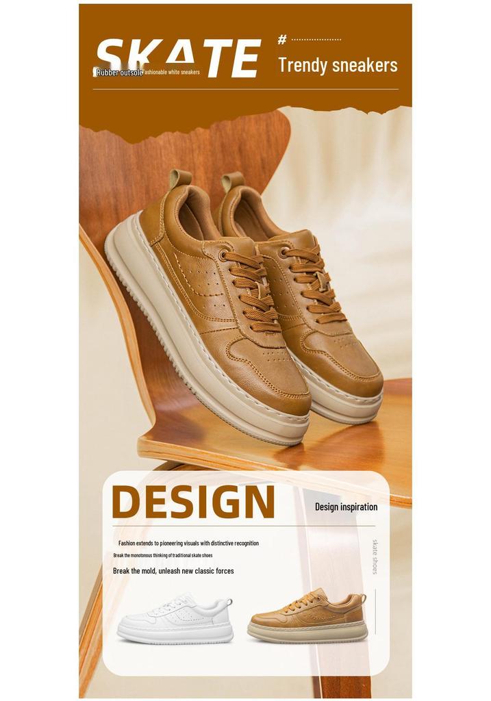 Men's Low-Top Casual Skate Shoes, Youth Korean Style, White