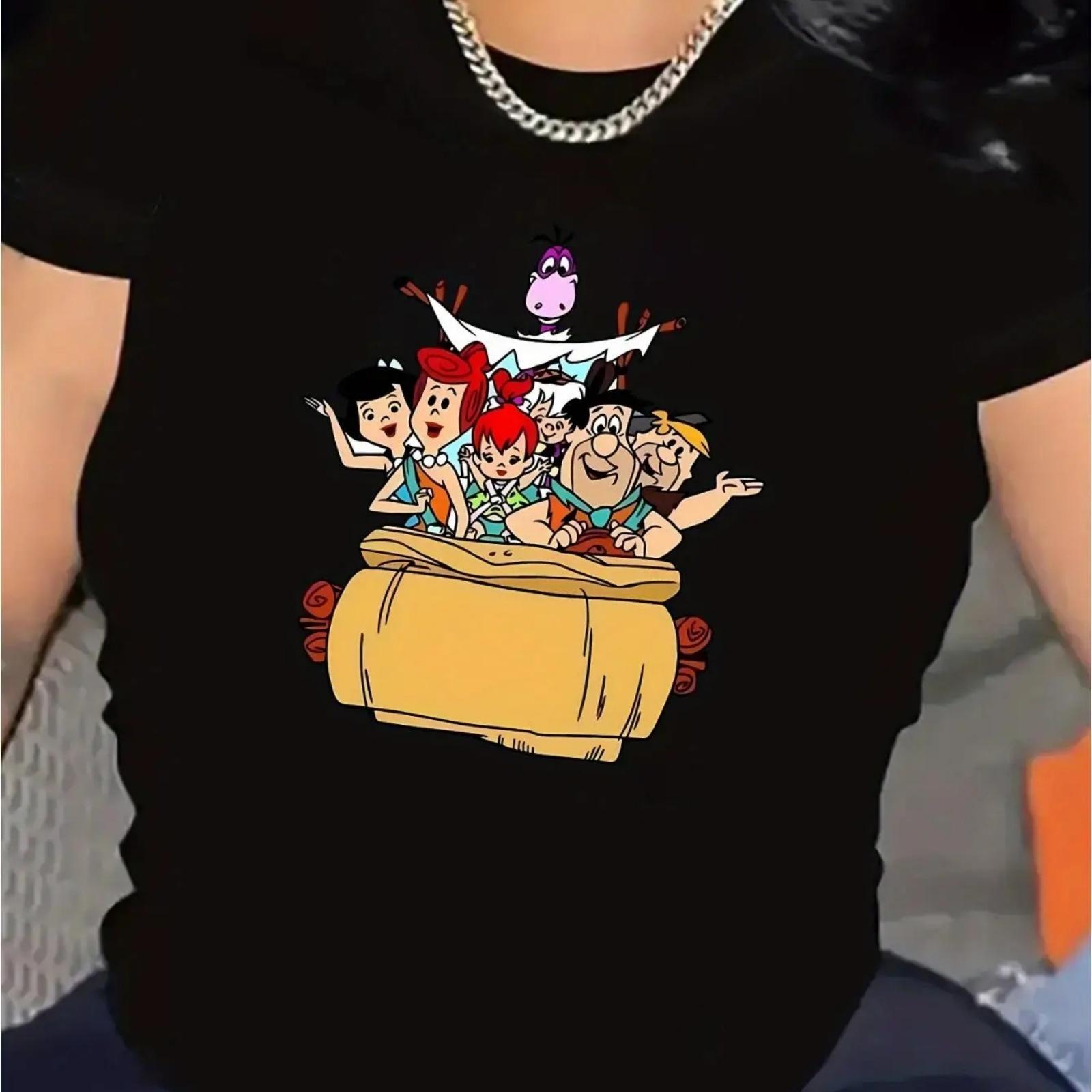 

Cartoon Characters Graphic Crew Neck Tee Shirt for Women -Medium Stretch, Knit Fabric, Short Sleeve Sporty Top for All Seasons XXXXXL різнокольоровий