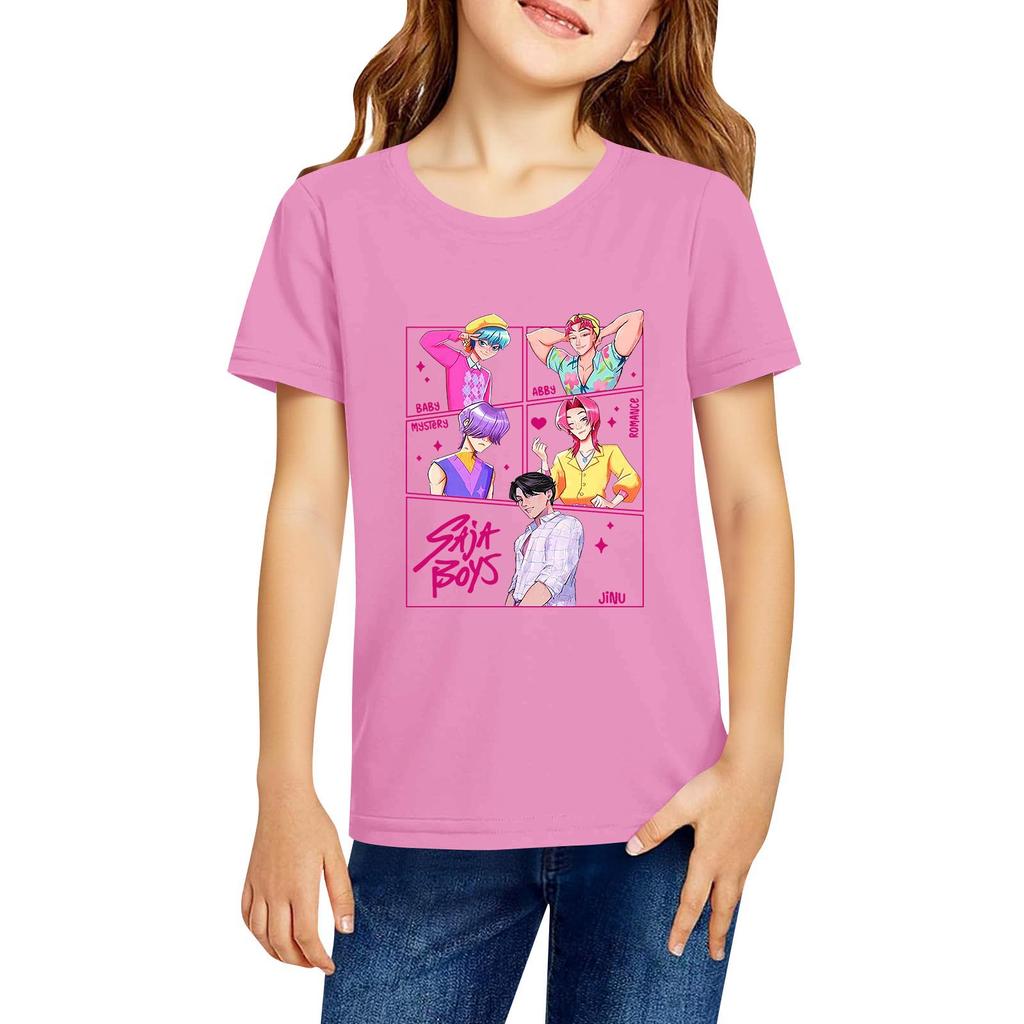 Fashionable Round Neck Short Sleeve Work Clothes Printed Tops For KID Summer Tops