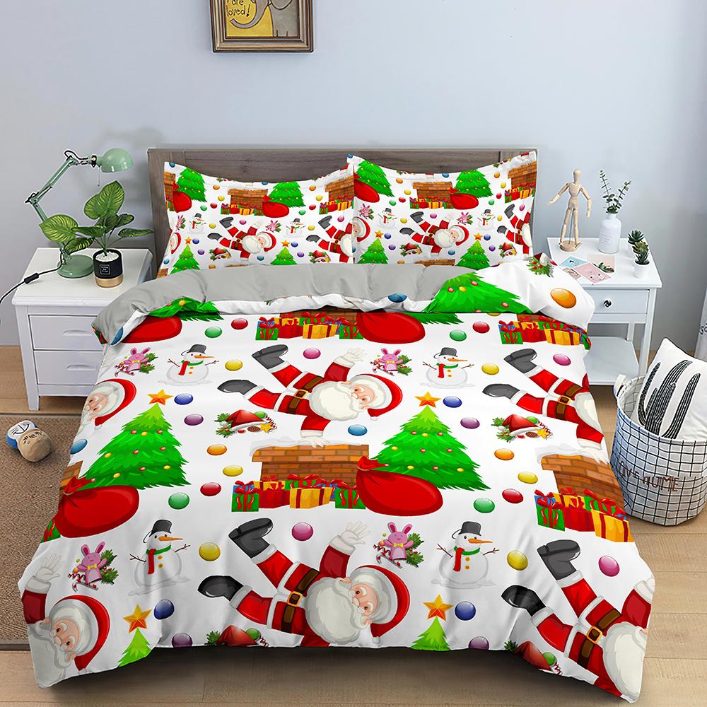Merry Christmas King Queen Duvet Cover Xmas Bedding Set For Kid Santa Claus Quilt Cover Cartoon 2/3Pcs Polyester Comforter Cover
