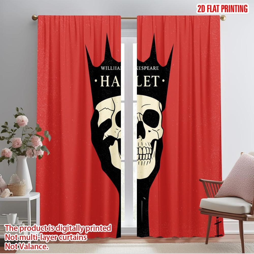 

2 шт. шторы с 2D плоской печатью Шекспир Гамлет Череп Корона Полиэстер Без электричества Праздничные украшения для декора комнаты 52.50×116.00 CM 2pcs
