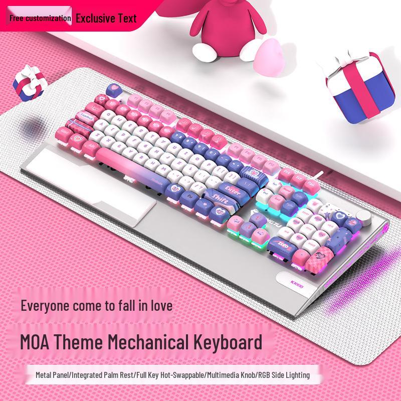 Langtu K1000MOA Mechanical Gaming Keyboard - Wired 104-Key Blue Switch, PBT Keys, for Esports & Office.