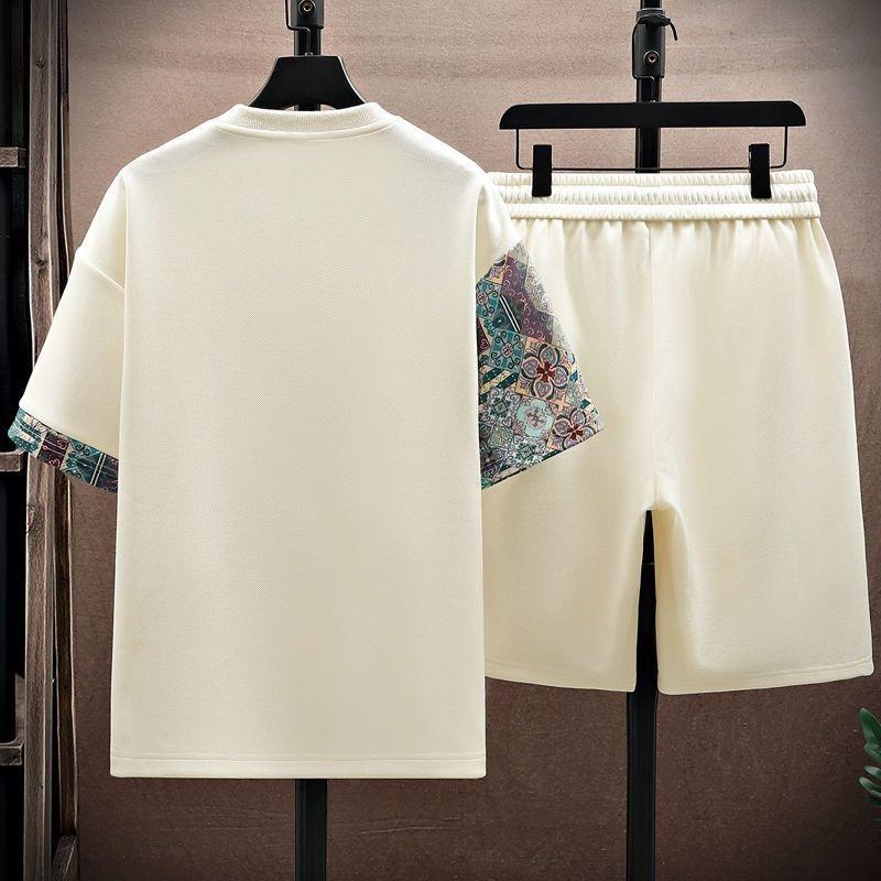 New Chinese Style Splicing Leisure Sports Suit Men's Summer Short Sleeved Shorts Loose Trendy Two-piece Set