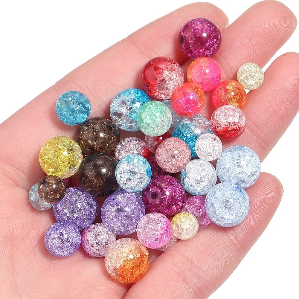 40-80pcs 6/8/10mm Crackle Crystal Beads Colorful Glass Round Loose Spacer Bead For Jewelry Making DIY Necklace Bracelet Supplies