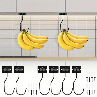 2 Piezas/4 Piezas Gancho Soporte para Plátanos Mantenga los Plátanos Frescos Gancho Bajo el Armario Colgador de Plátanos para Artículos de Cocina Utensilios para el Hogar Almacenamiento de Toallas