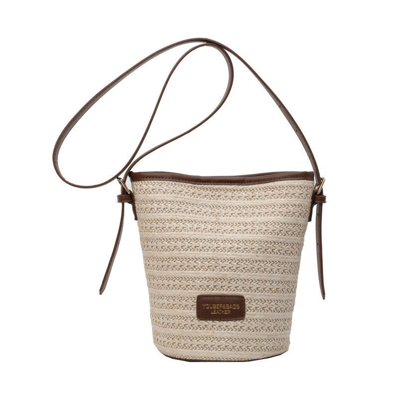 Summer straw bucket bag women's 2025 new fashion casual beach handbag large capacity crossbody woven bag
