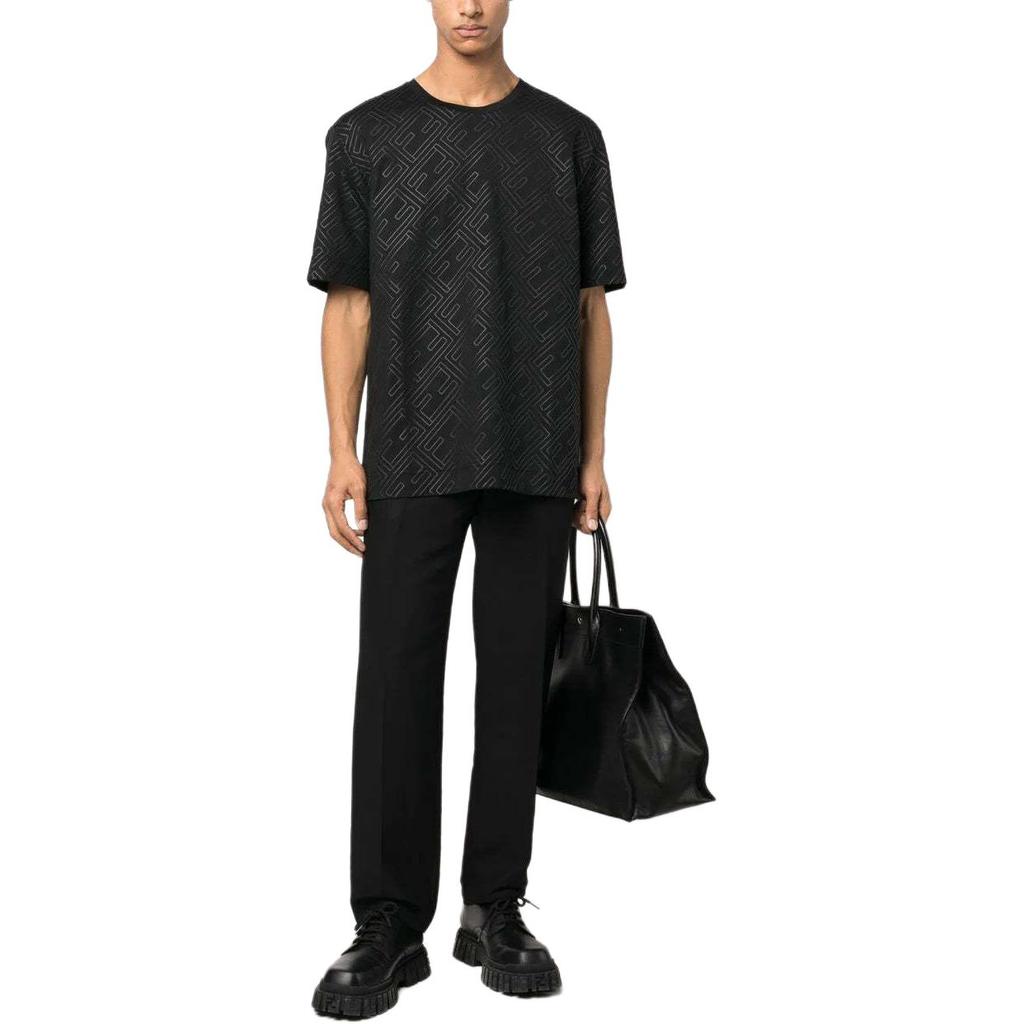 FENDI T-Shirts Men's Black Crew Neck Moderate Straight Fit FY0936AM7KF0QA1