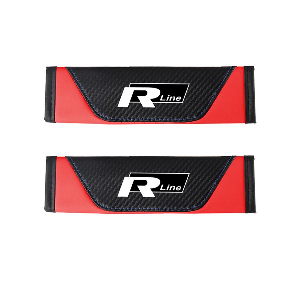 T281/2PCS Color Blocked Leather Car Seat Belt Shoulder Pad Protection Accessories Valve Cap For Volkswagen Golf Passat MK4 Jetta B6
