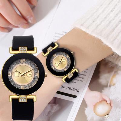 Silikon-Damen-Quarz-Armbanduhr mit großem Zifferblatt und Diamantenbesatz - Bonbonfarbe, Trendiger Klassischer Mode-Stil