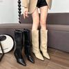 Autumn and Winter New Pointed Long Tube Thin Heel Trouser Boots Women's Retro Leather Boots But Knee High Heel Fashion Boots