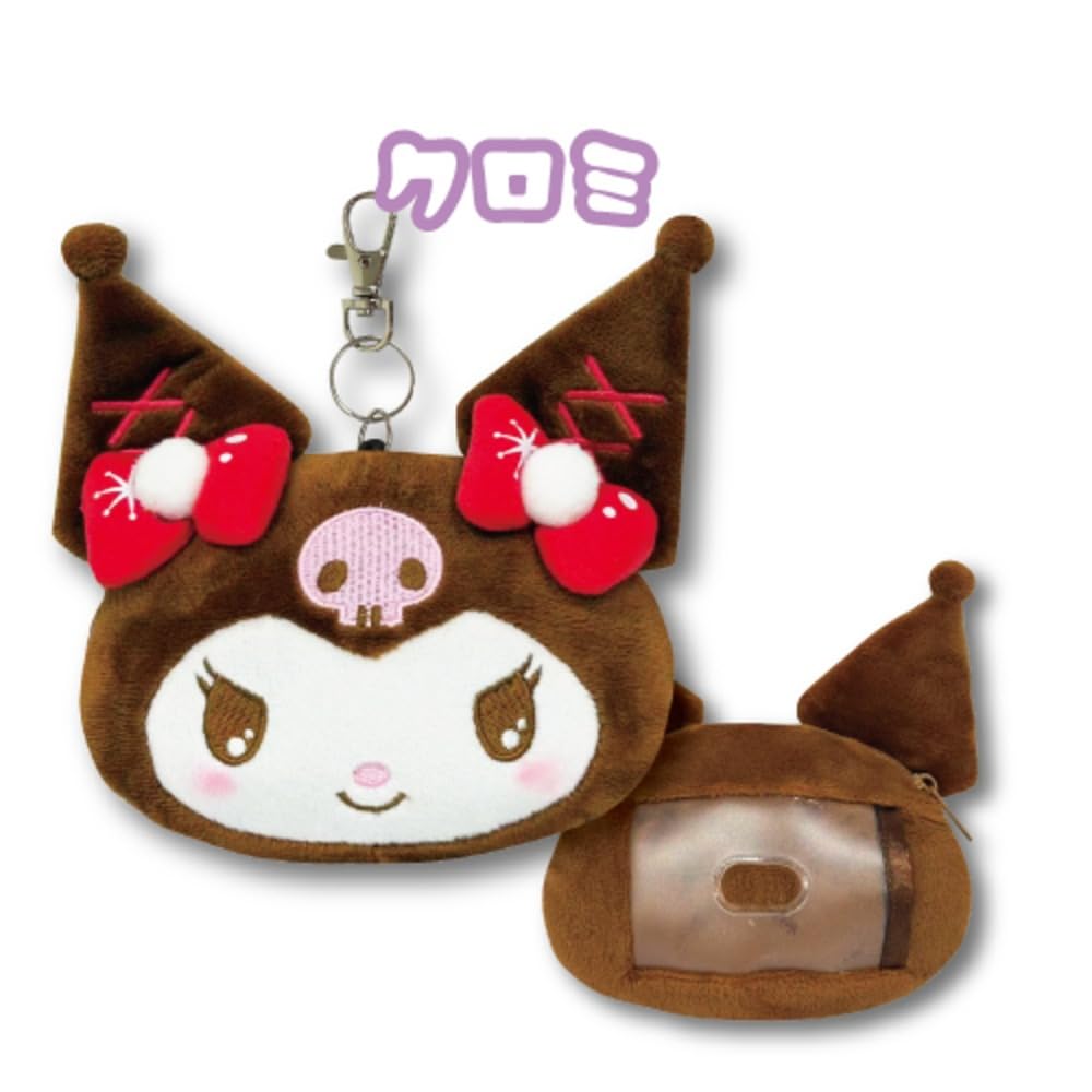 Hatayama Shoji Sanrio Face Reel Pass Winter IC Card Cute H11 x W13cm Case, Character, Holder, Commuter/School Purse, Kuromi, Approx.