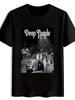Vintage Tief Lila Rockband Grafik T-Shirt - Schwarzes Kurzarm Rundhals Polyester T-Shirt