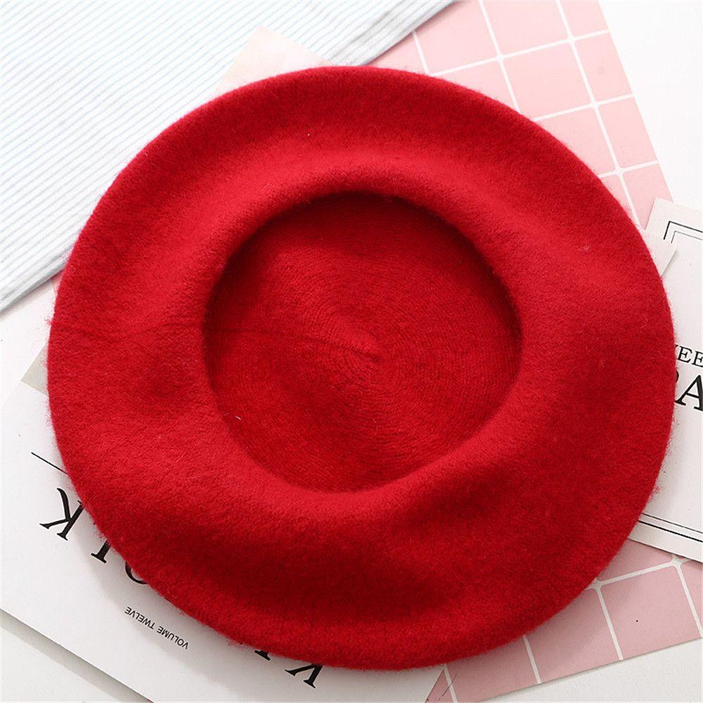 Women Girls Baggy Beanie Flat Cap Hat Wool Beret Cap Felt Berets Autumn Beret Hat