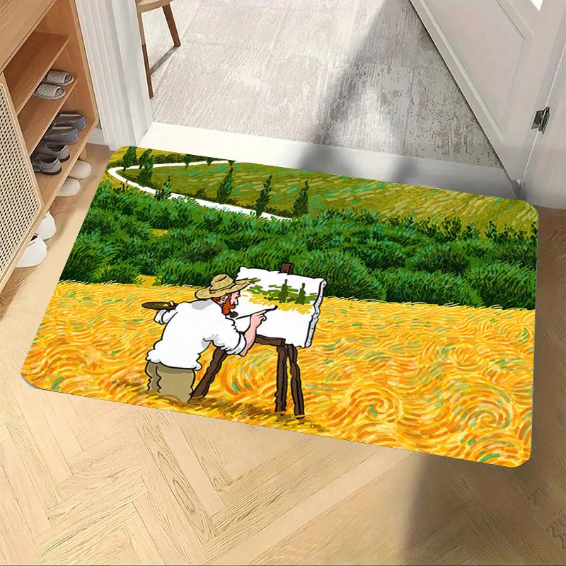 Vintage Art Doormat Van Gogh Oil Painting Design Door Mat WELCOME Rug Living Room Bedroom Kitchen Entry Foot Mat Indoor Nonslip