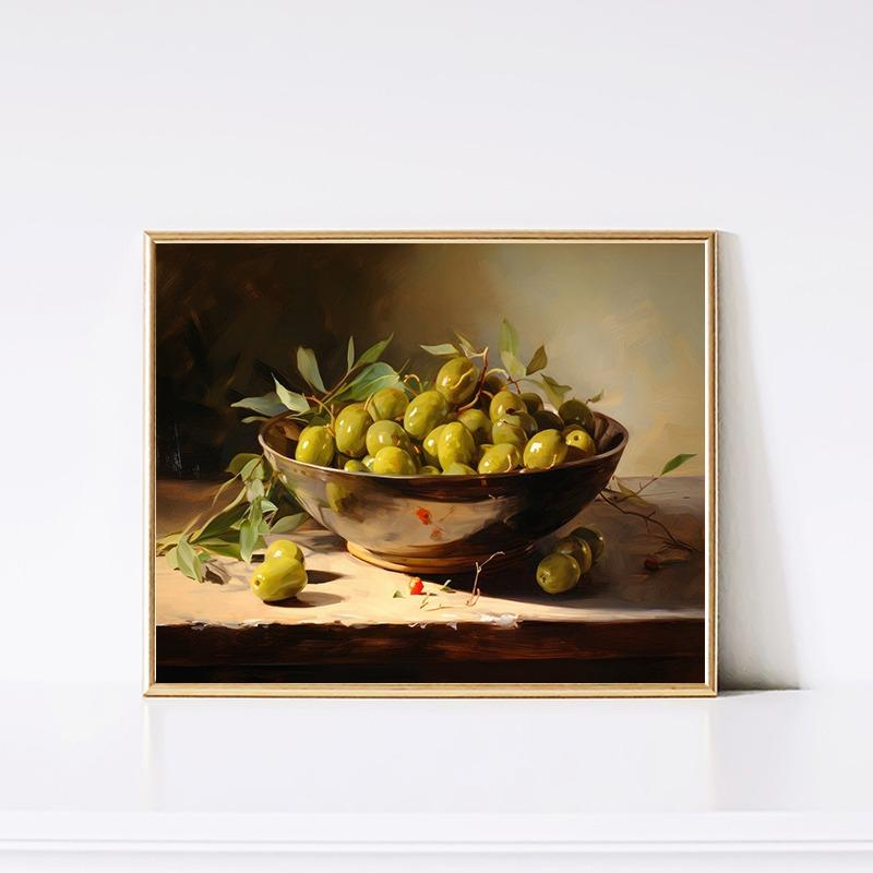 Vintage European Pastoral Italian Olive Bowl Posters and Prints Canvas Printing Wall Art Picture for Living Room Home Decoration