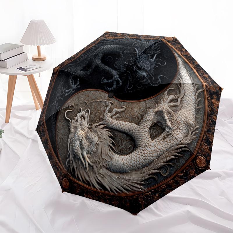 0106 Yin-Yang-Tier-Muster, automatischer Faltschirm, tragbares und faltbares Design, 8 Streben, ein Weihnachts- oder Geburtstagsgeschenk.