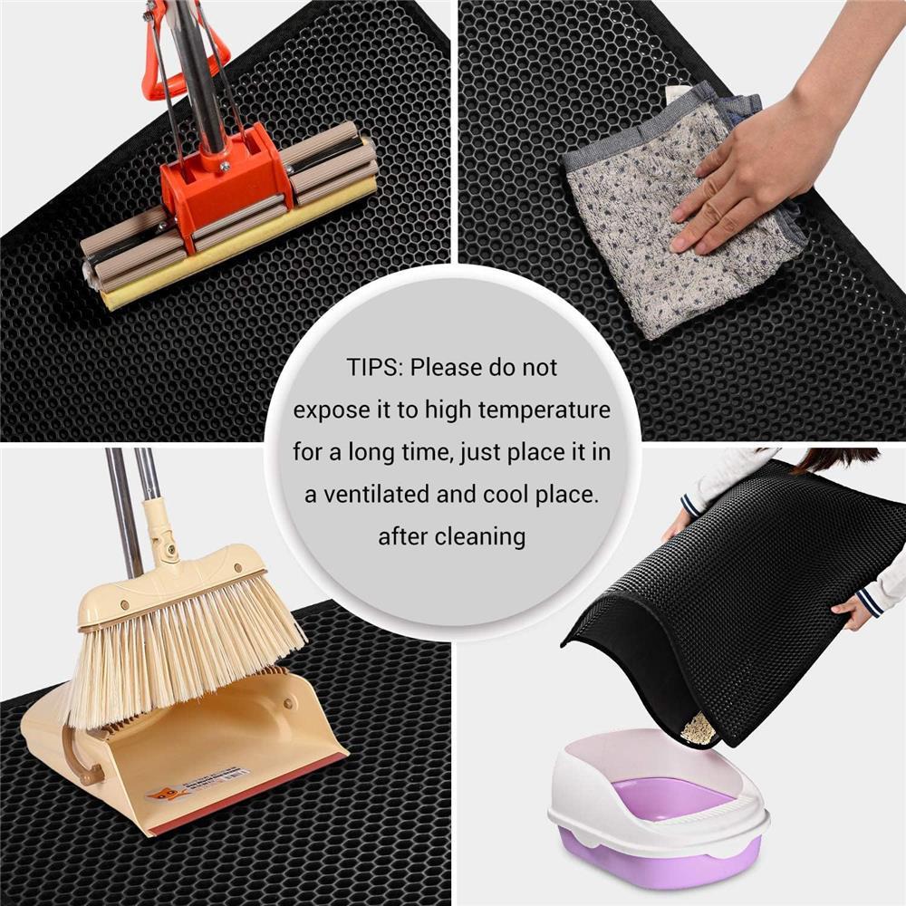 Podložka pod kočičí záchod Dvojitá vrstva Nepropustná Filtrační Podložka na podlahu pro mazlíčky Podložka pro kontrolu kočičího steliva (Černá, 29,52 X 21,65 palce)