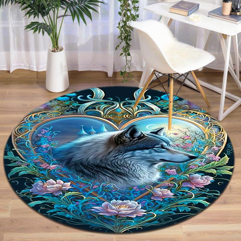 Wolf Heart Floral Fantasy Round Rug Home Soft Decorative Anti Slip Yoga Table And Chair Mat Carpet Outdoor Floor Mat Carpet S8