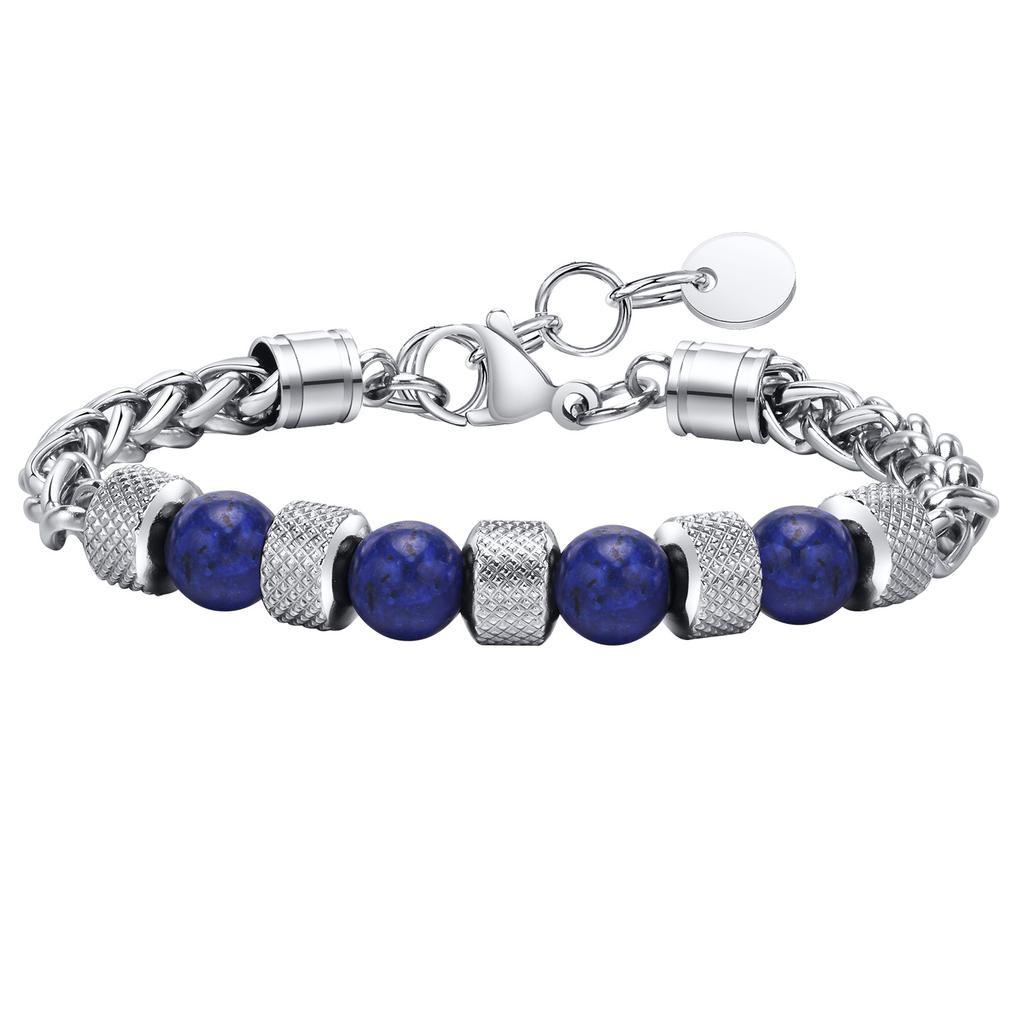 Herren Armbänder mit Perlen, Armband mit Gliedern aus Edelstahl und Natursteinen, Weihnachts- und Geburtstagsgeschenke für Papa, Ehemann, Sohn