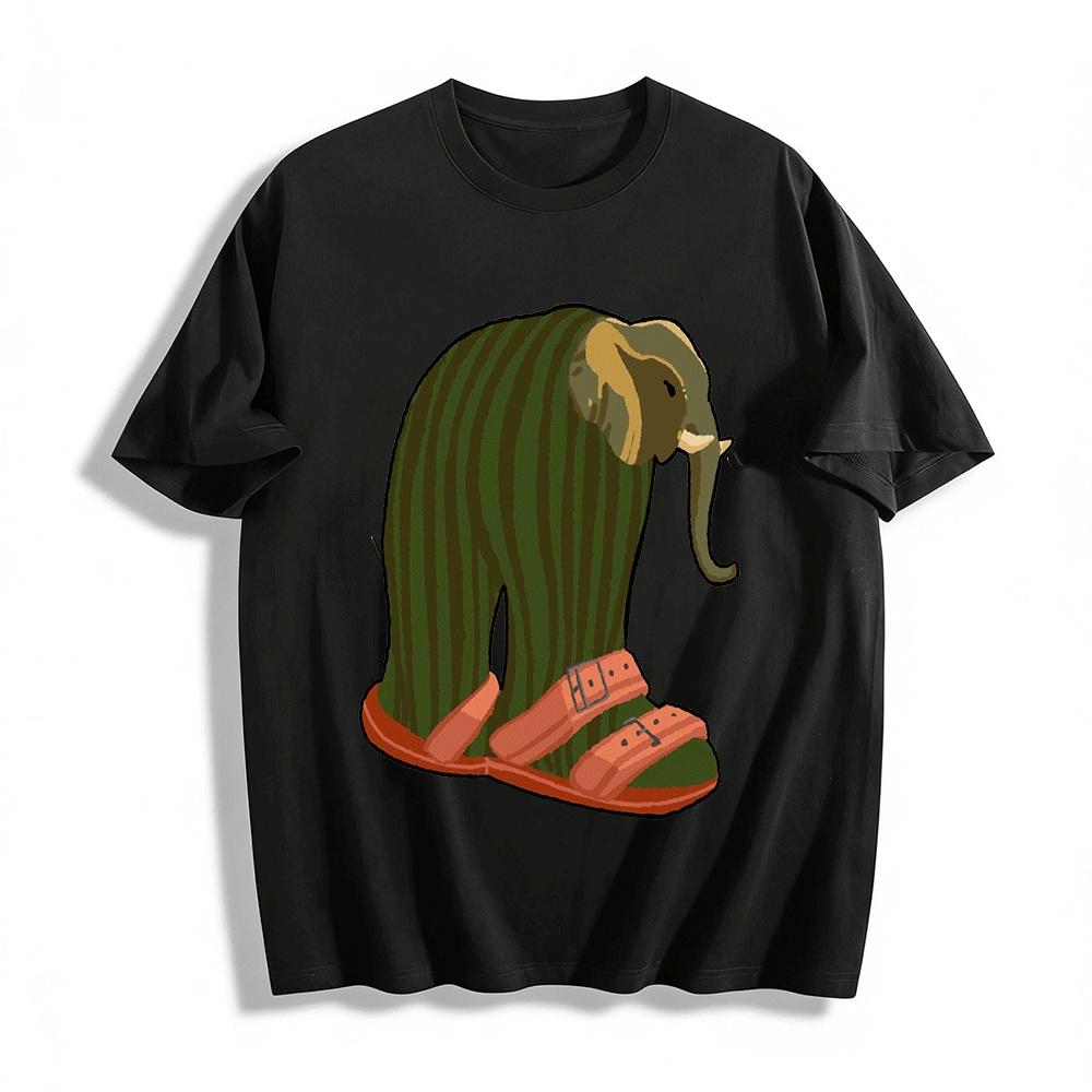 

Funny Elephant Print Casual Top Novelty Graphic Tee Pure cotton T-shirt XXS