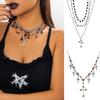 Punk Thorn Cross Pendant Necklace Dark Gothic Cross Fringe Choker Necklace for Women Unique Clavicle Chain Stylish Gift