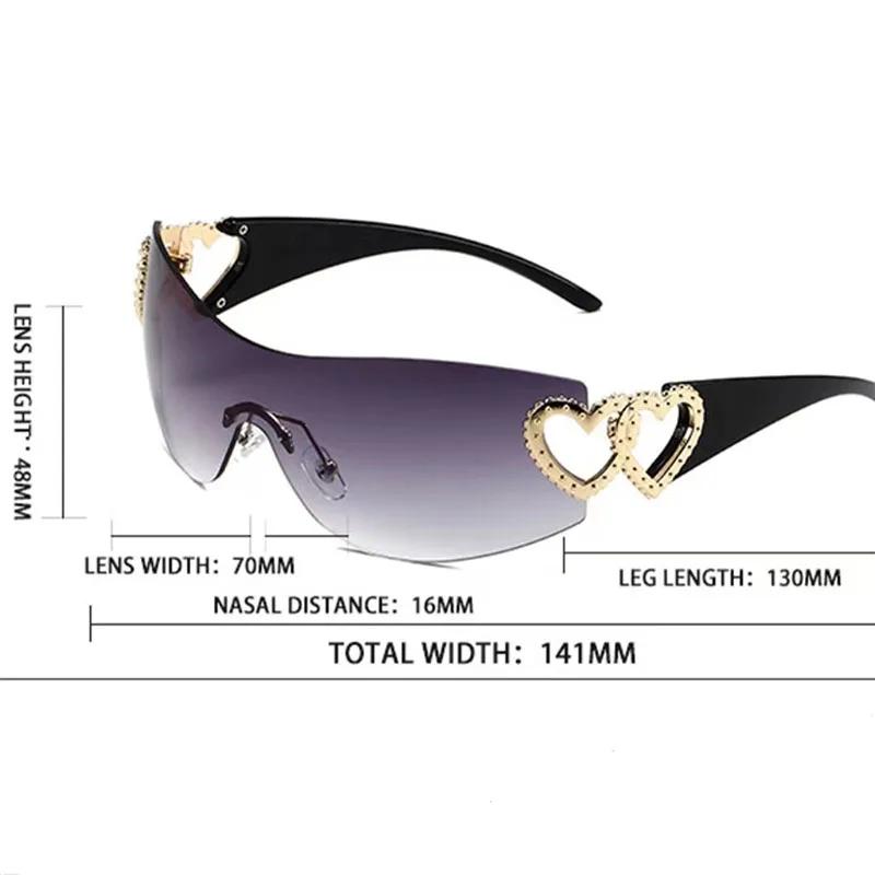 New  Conjoined Body Sunglasses Women'S Decorative Heart-Shaped Mirror Legs No Border Sun Glasses Outdoor Sport Eyewear Uv400