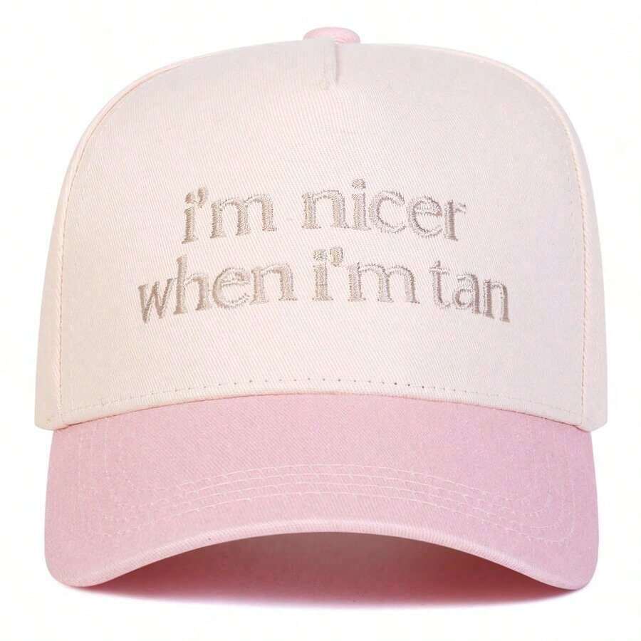 Womens Im Nicer When Im Tan Embroidered Trucker Hat Casual Baseball Cap Street Fashion Outdoor Beach Travel
