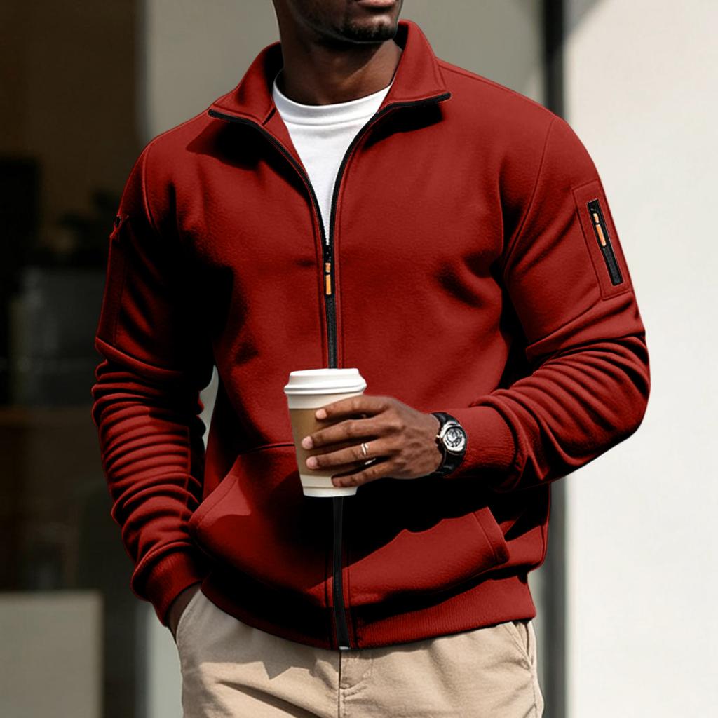 Men's Zip-Up Jacket with Multiple Pockets for Running Fitness Casual Wear