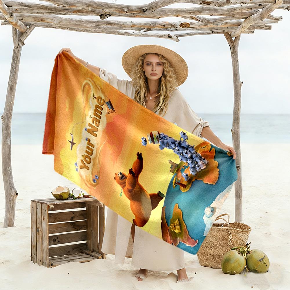 Grizzy & Lemmings Customize Text Beach Towel Super Soft Microfiber Quickdry Fabric