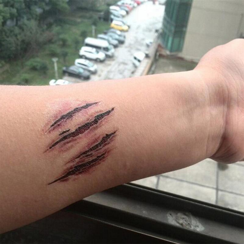 Vodotěsné Halloweenské Jizvy Tetování Falešná Stroupek Krev Make-up Rána Zranění Samolepka