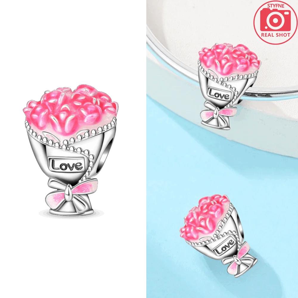 Anniversary Original Copper Pink Roses Sunflowers Tulips Flower Spirit Charms Beads Fit Bracelet Women Diy Fine Gift Jewelry