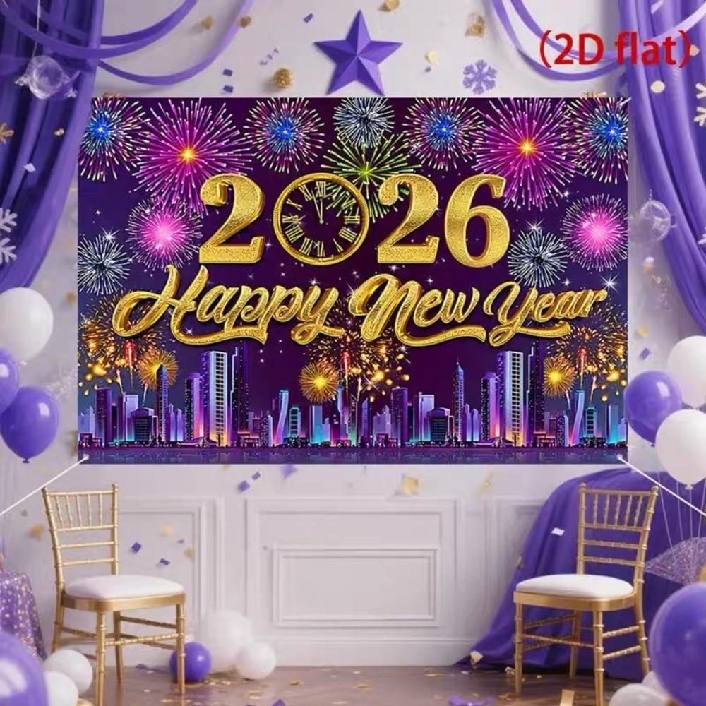 Shiny 2026 New Year Backdrop Banner Black Gold Celebration Banner  Outdoor Party