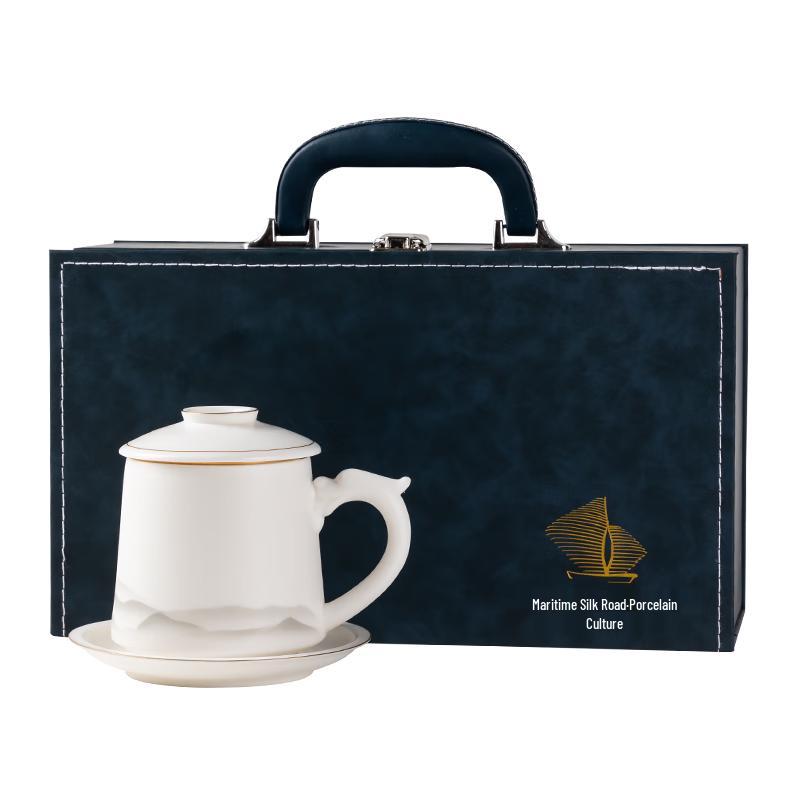 

Gold-Inlaid Suet Jade Porcelain Kung Fu Tea Cup Set