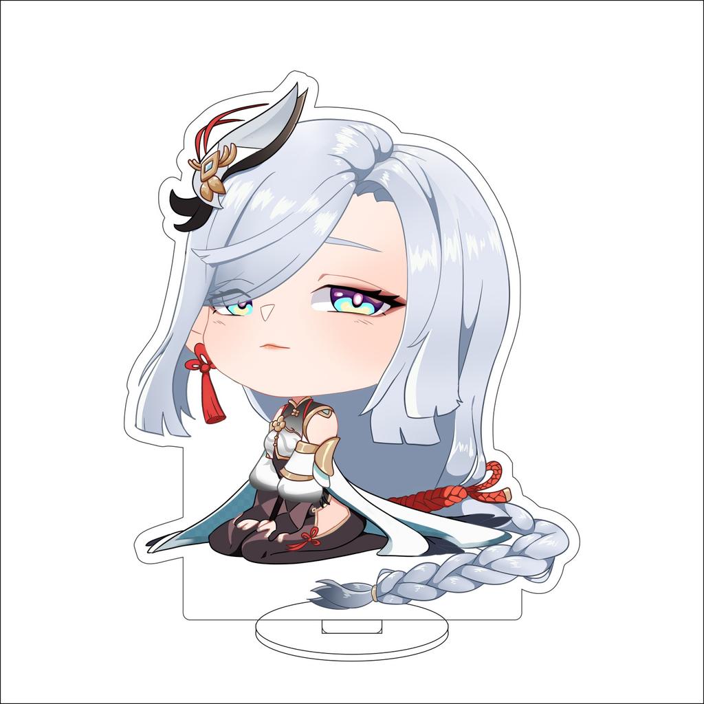 10CM Anime Genshin Impact Figure Stand Model Shenhe Cute Desk Decor Standing Sign Gifts