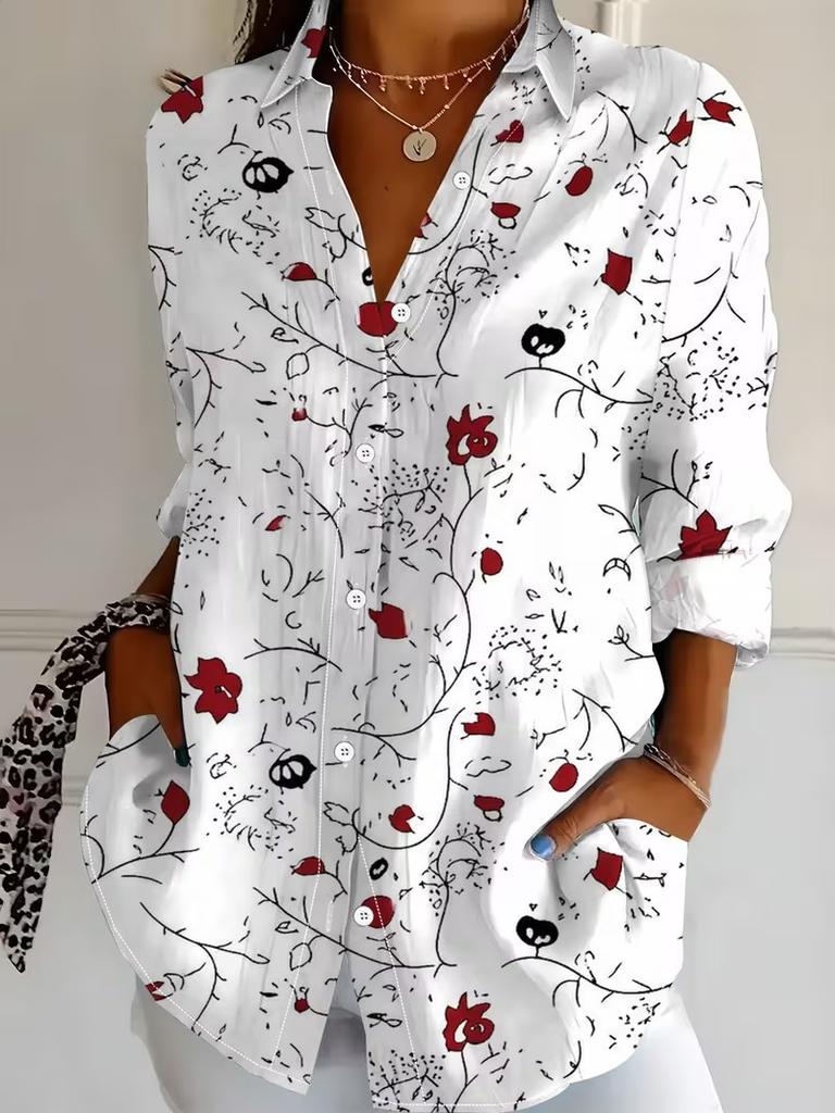 Women's Shirt Blouse 3D Print Elegant Long Sleeve Shirt Lapel Collar Tops Work Office Ladies Tops Summer Spring Fall Winter