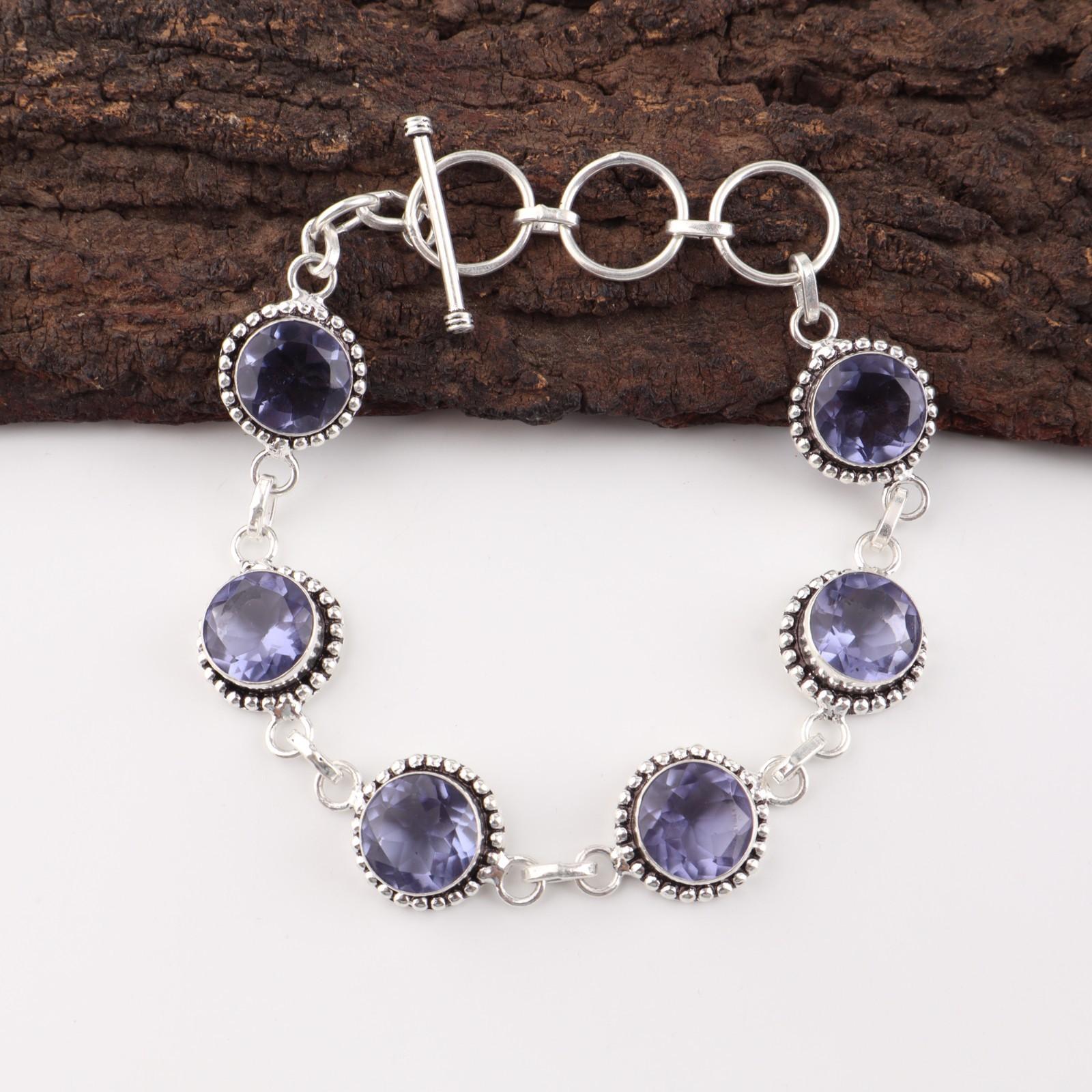 

Iolite Gemstone 925 Sterling Silver Handmade Jewelry Adjustable Bracelet 7-9 RB-17-2