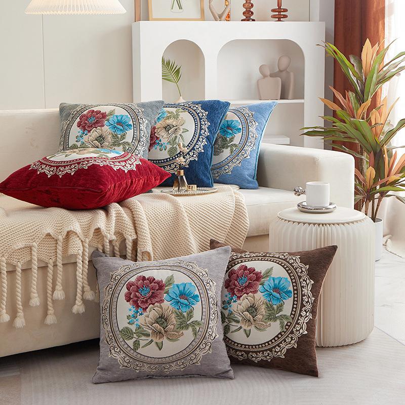 Peony Flower Bedside Soft Cover Backrest Chinese Style Light Luxury Pillow Embroidery