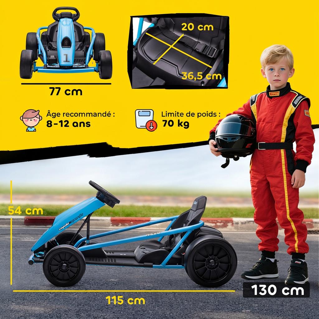 Electric Go-Kart for Kids 24 V Drift Mode 8 to 12 Years Blue