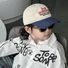 Children's American Retro Ripped and Fashionable Letter Embroidery Color blocking Bay Brim Spring and Autumn Soft Top Hat Casual Baseball Hat
