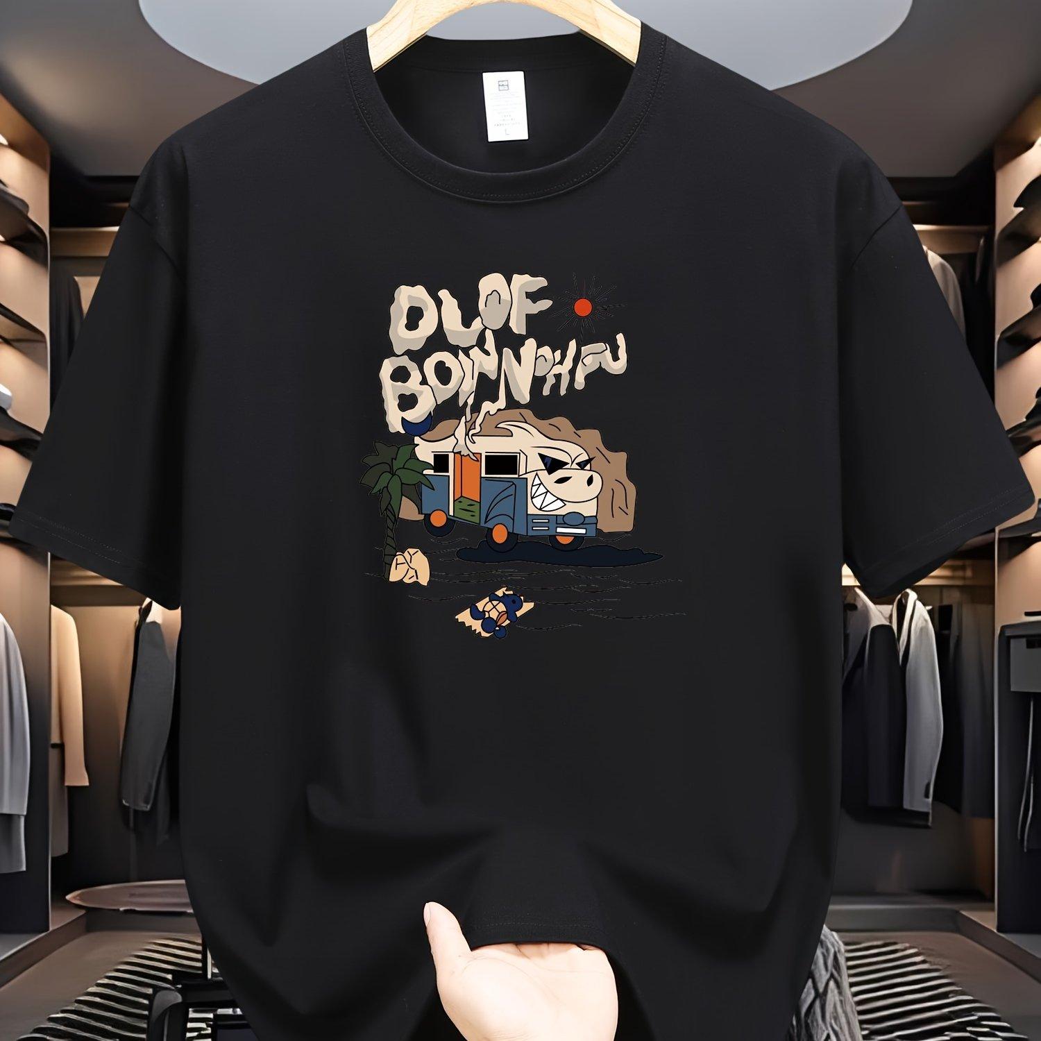 

Мужская летняя футболка с коротким рукавом из 100% хлопка, повседневный комфорт, круглый вырез, мультяшный графический принт, свободный крой 3XL