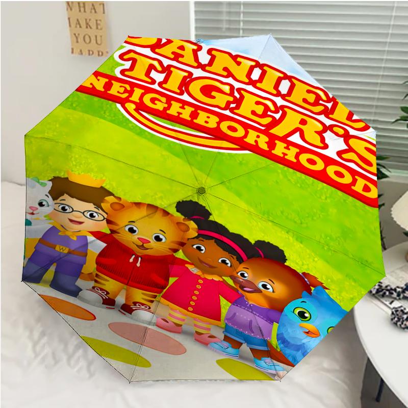 Daniel Tiger's Neighborhood Print Automatic Umbrella, 8 Rib Iron Frame, Plastic Handle, Suitable for Outdoor Travel &Daily , Ideal Gift