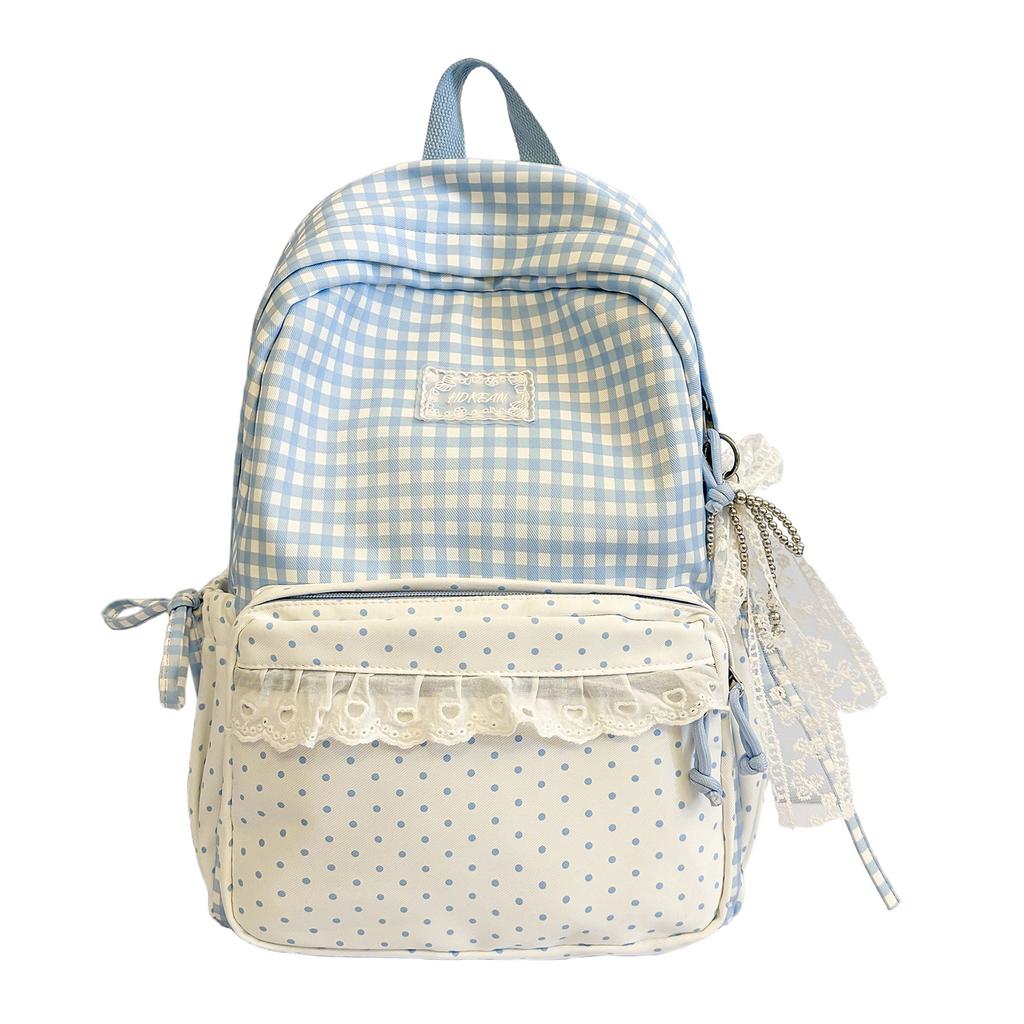 Schoolbag small fresh plaid corrugated schoolbag lace girl heart travel small backpack Japanese sweet wind student party backpack