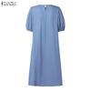 ZANZEA Women Casual Round Neck Lace Splice Hen Summer Short Sleeve Dress